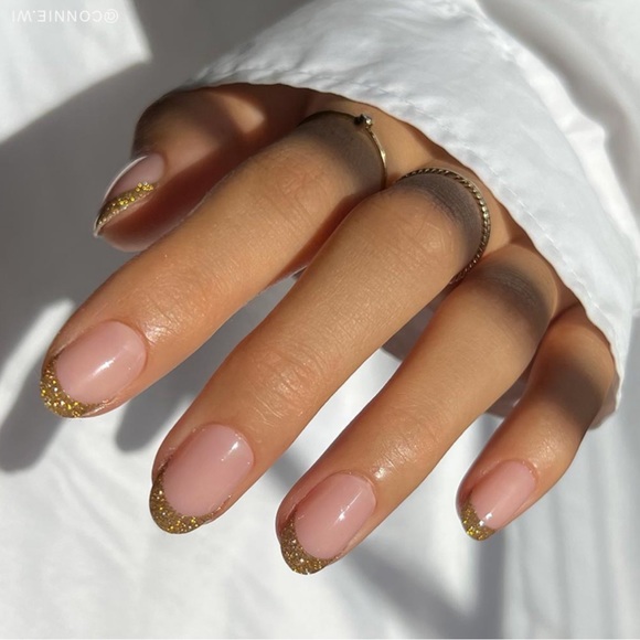 NWT Glamnetic Press-On Nails Starlight pink with gold glitter tips - Picture 2 of 4